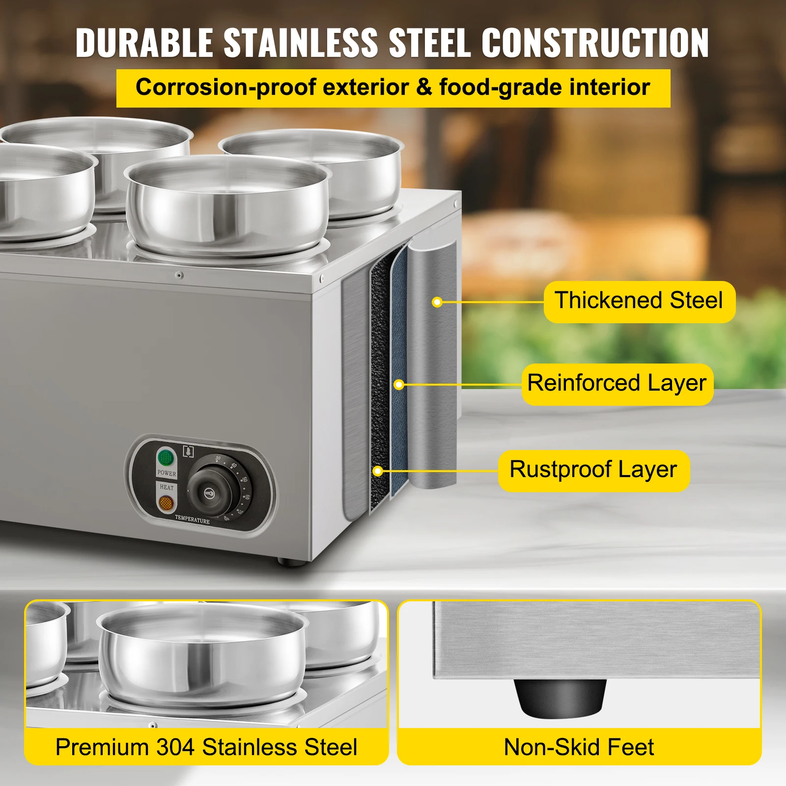 VEVOR Đa Kích Thước Điện Hâm Nóng Thức Ăn Tự Chọn Phục Vụ Bộ Lật Số Để Bàn Hơi Nước Canh Ấm Siêu Tốc Máy Cho Nhà Bếp Thương Mại Sử Dụng Tại Nhà