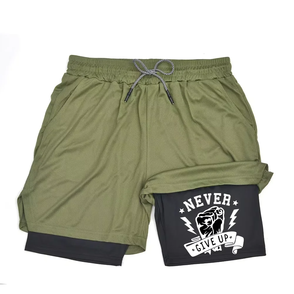 

Men 2 in 1 Double Layer Running Shorts Sports Casual Gym Workout Brand Mesh Breathable Basketball running Shorts Summer HX0022