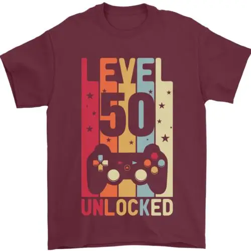 50th Birthday 50 Year Old Level Up Gamming Mens T-Shirt 100% Cotton