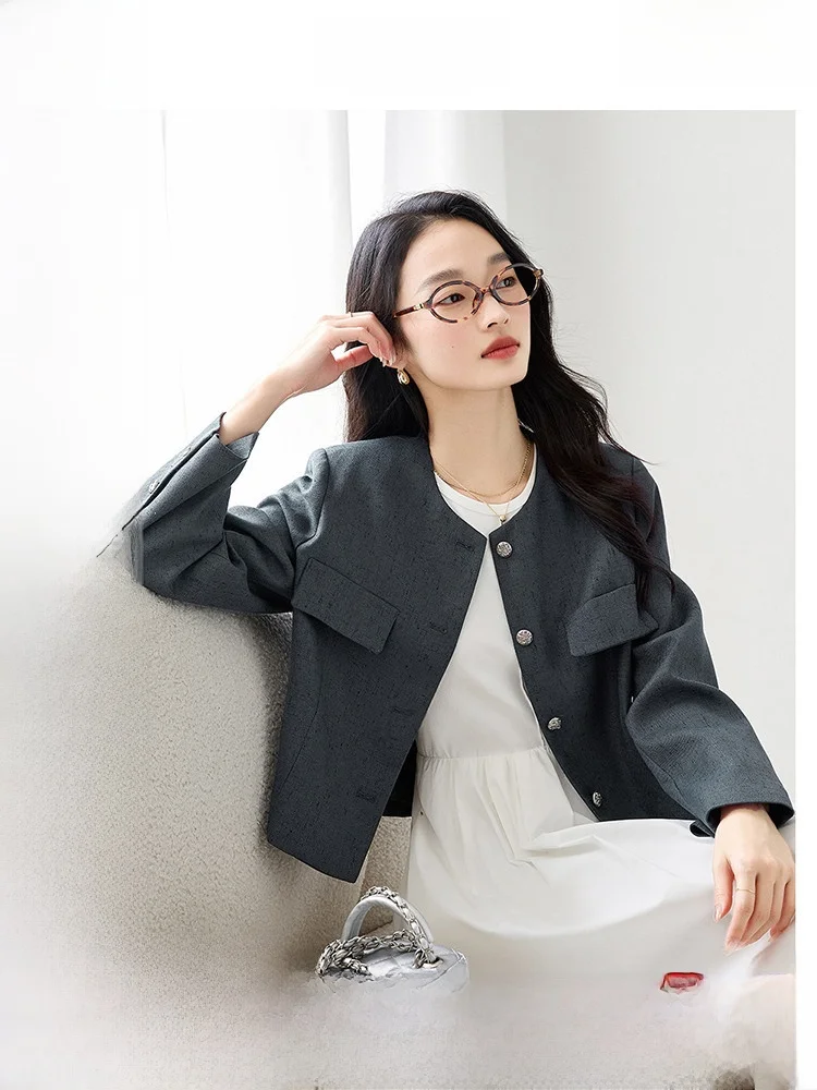 

Женская верхняя одежда Ele ort свободного кроя для повседневной носки, с пуговицами, длинными рукавами, круглым вырезом, из полиэфирного волокна