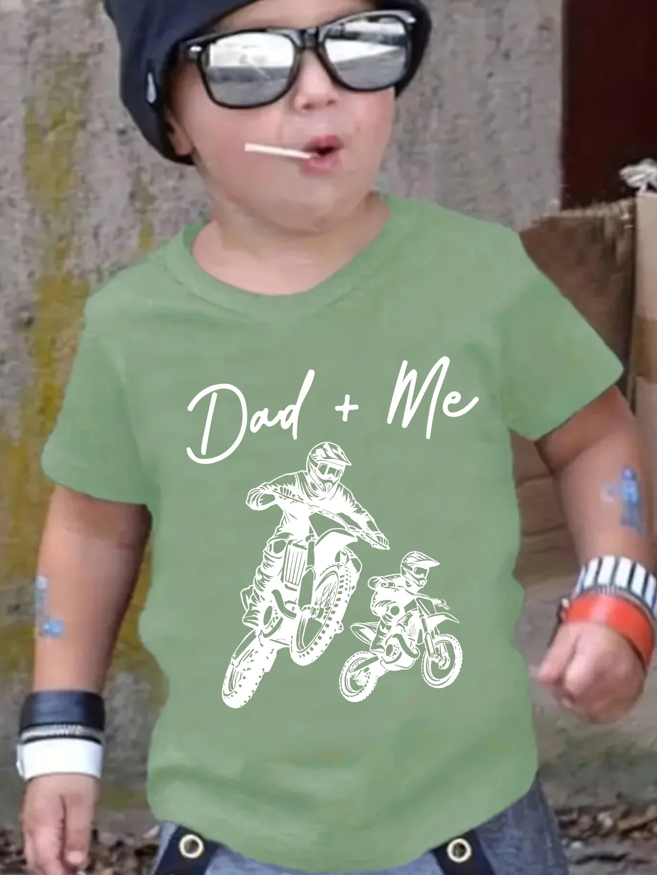 Boys TX1187 Summer T‑Shirt  Dad And Me Letter Cartoon Graphic Print Crew Neck Short‑Sleeve Casual Kids Tee