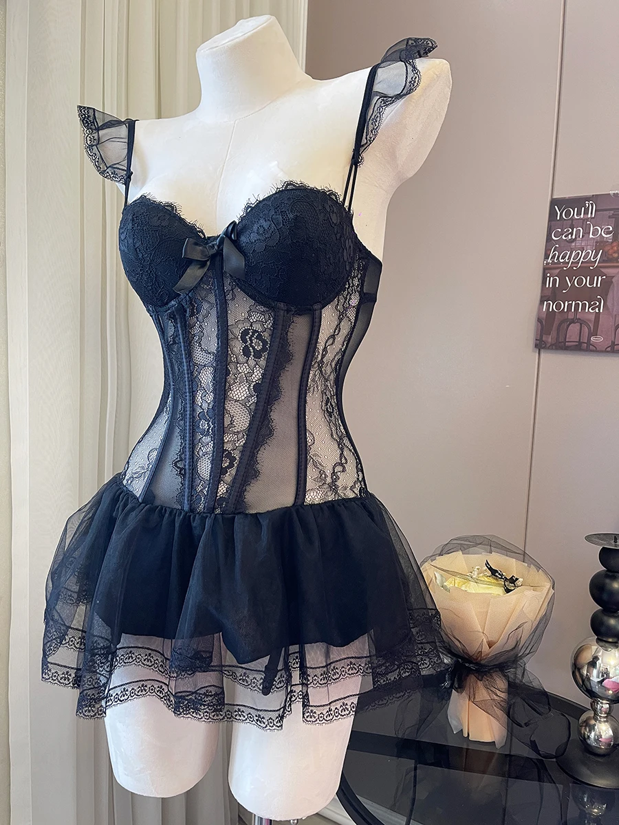 حمالة صدر للسيدات الحلوة ومجموعات موجزة مشد هيكل السمكة من الدانتيل الملابس الداخلية حزام متجمع رفع بيجامة رقيقة مع منصات الصدر ملابس داخلية للكبار