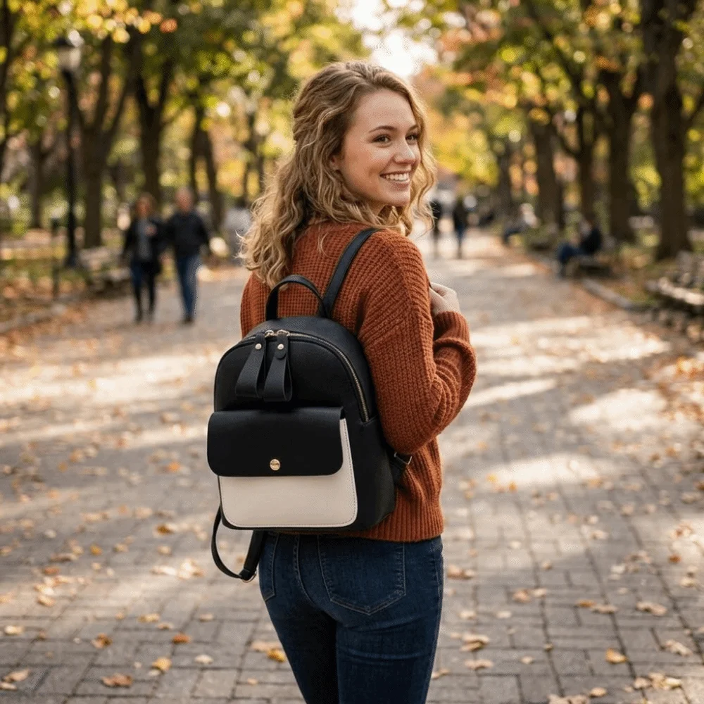 New Mini Small Backpack PU Leather Zipper Closure Shoulder Bag Adjustable Coin Purse Travel Storage