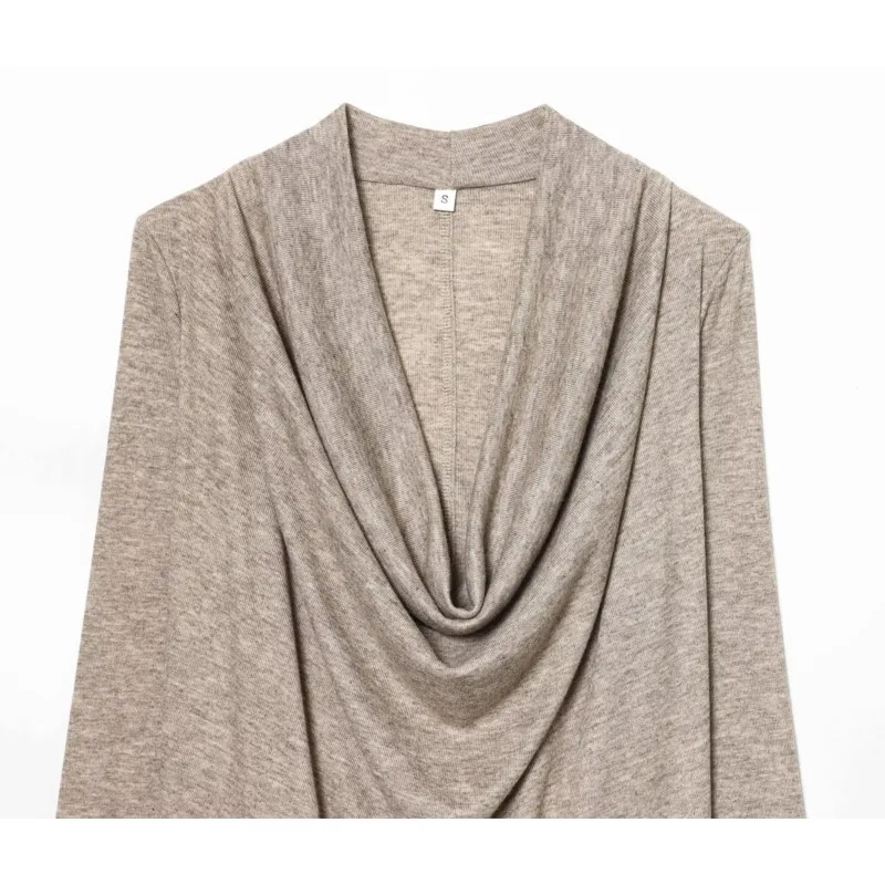 Spring Women Draped Shirts Simple Women's Flowing Neck Slim Fit Blouses Long Sleeve Shirt Female Chic Tops