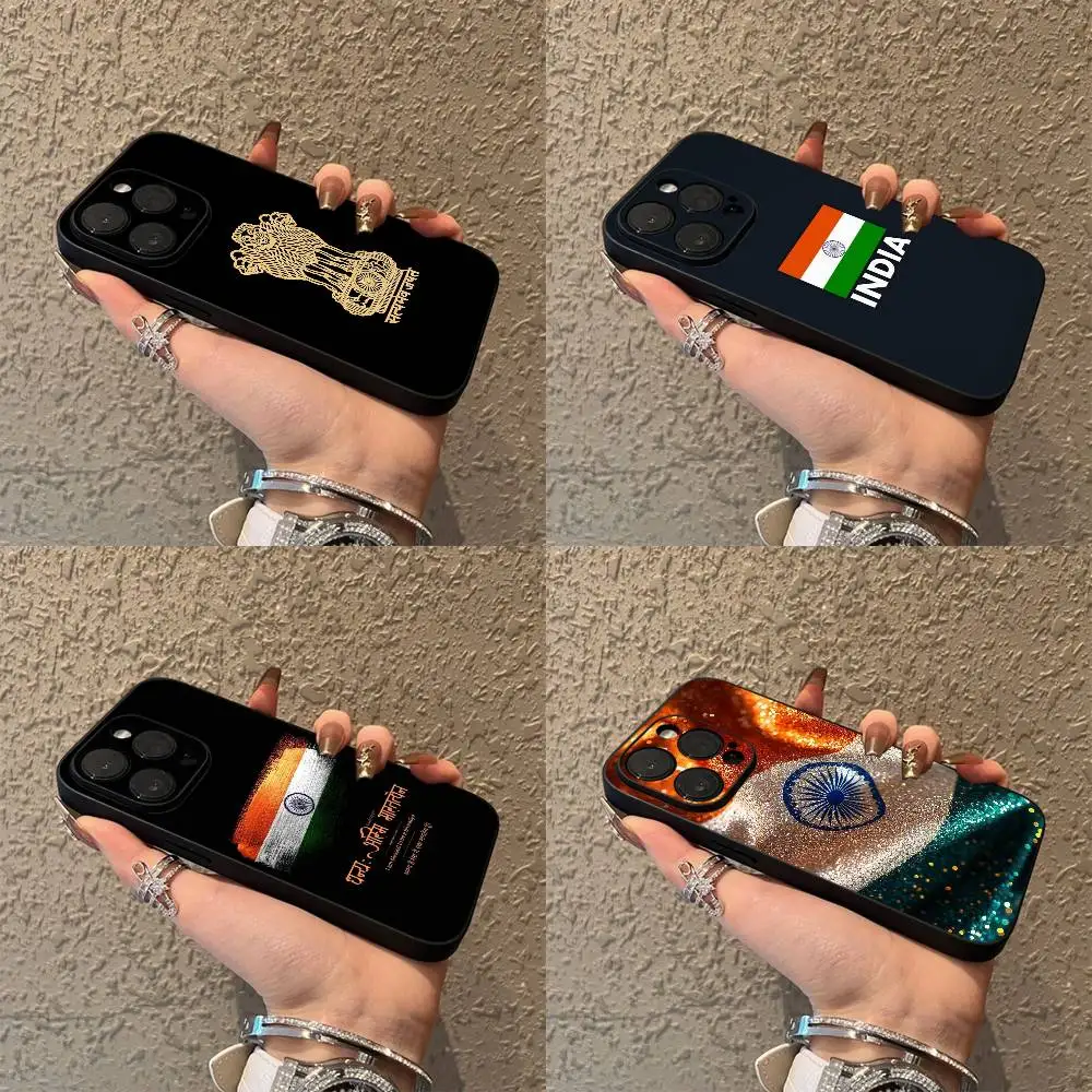 

India Indian National Emble Flag Phone Case For iPhone 17,16,15,14,13,12,11,Pro,Max,Plus,E,Air,Mini Black Soft Box
