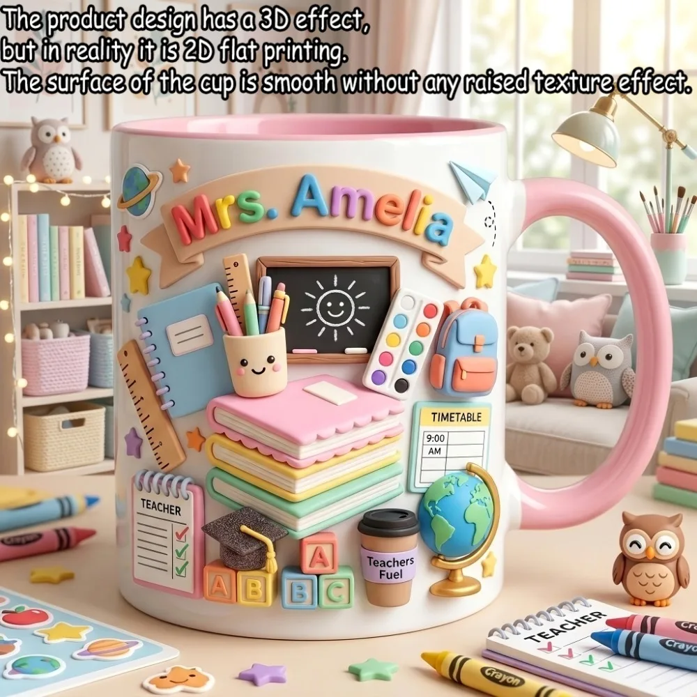 2D Custom Printed Coffee Cup Personalized Cute Teacher Mug Customizable Ceramic Mug Daily Coffee Tea Office Home Use