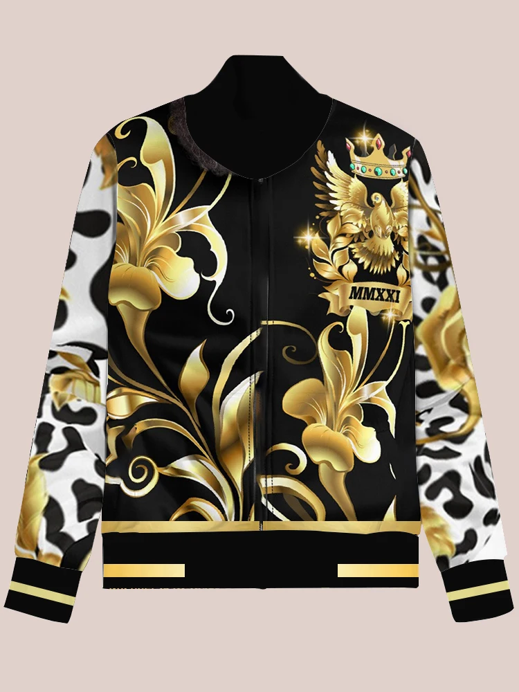 Baroque Style Pattern 3d Printing Men's Spring And Autumn Sport Coat Full Zip Bomber Jacket Casual Fashion Blazer Teen Coat