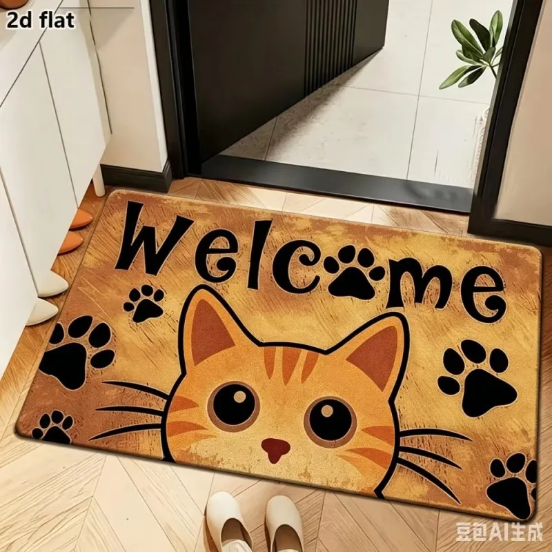 VIKAMA Cute Orange Cat Series Doormats—Perfect for Entryways, Bedrooms, and Patios; Durable and Stain-Resistant; Home Decor