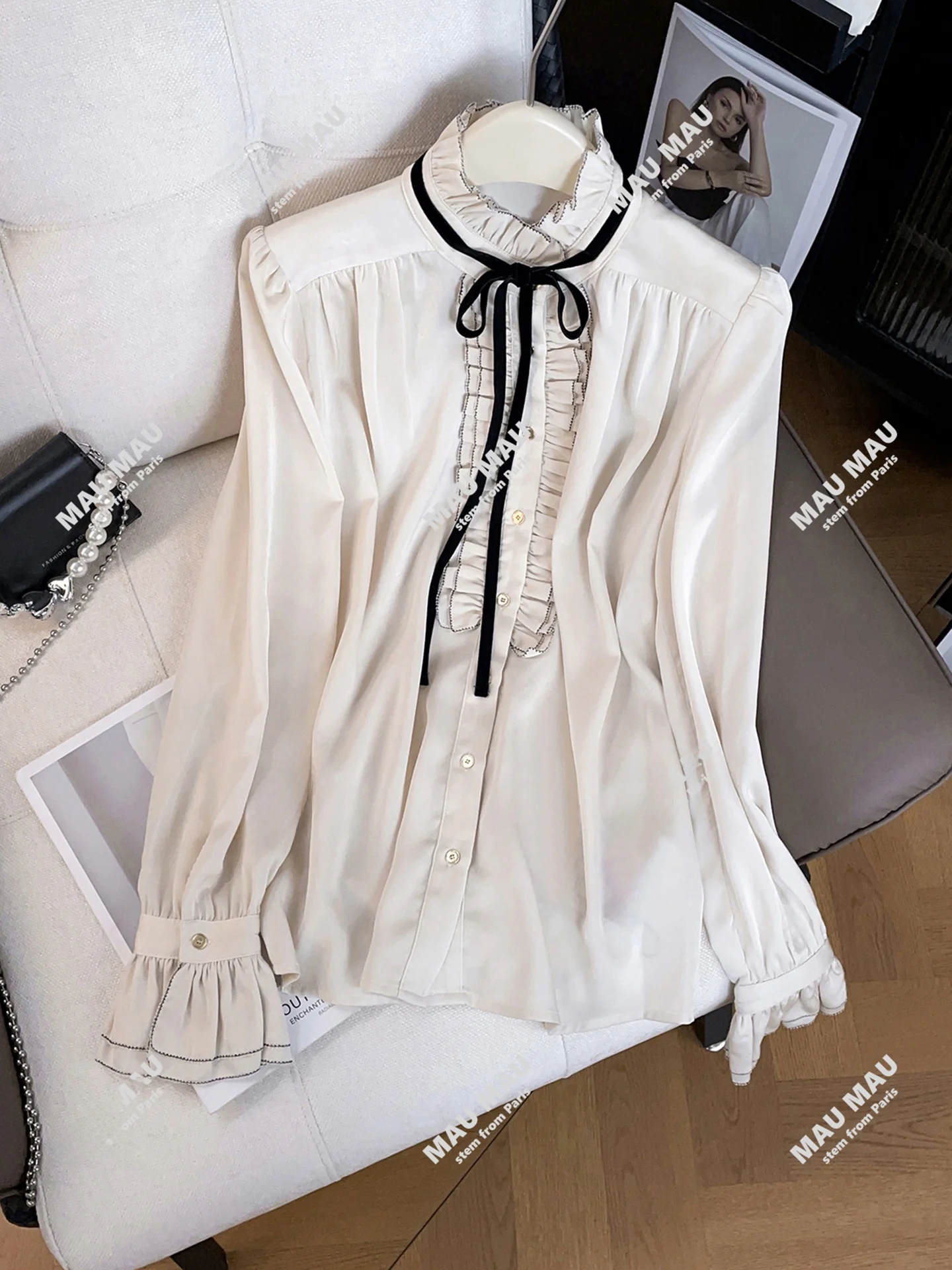 Sweet And Gentle Sle Loose irt Premium herfst-winterfaion lange Sve-casual blouse met knoopsluiting en geplooid detail