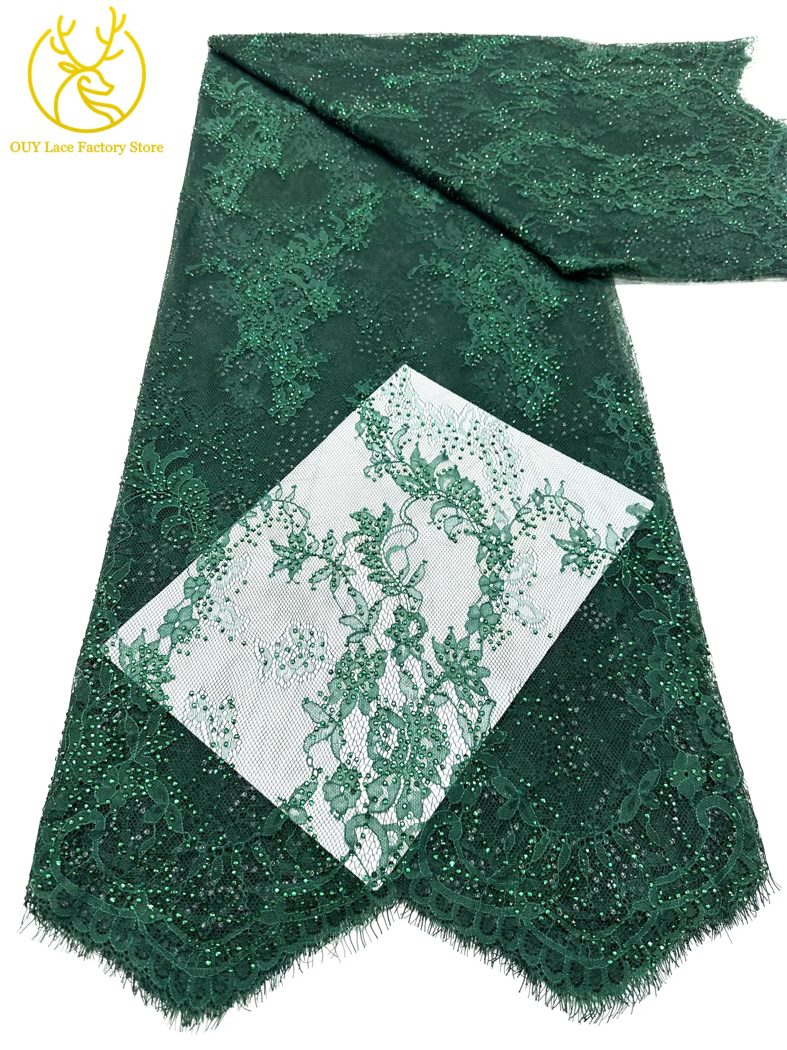 Neuer Stil Grüne Afrikanische Steinbestickte Spitze 3 Meter Französische Perlen-Pailletten-Spitze Nigerianischer Stoff für Damen-Abendkleider DIY Nähen – Detail 29