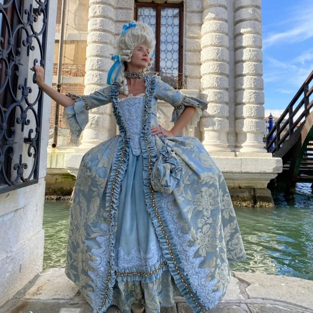 Rokoko-Barock-Kostüm aus dem 18. Jahrhundert, Marie-Antoinette-Kostüm, viktorianisches französisches Hofkleid, edles Kleid, georgianisches Ballkleid einer Herzogin aus Venedig