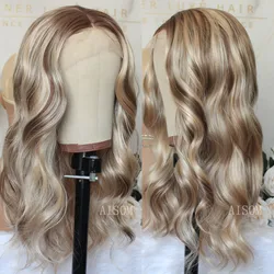 Lose Welle synthetische Spitze Perücke Highlight blonde natürliche Welle 13x4 Spitze Front Perücke für Frauen vor gezupft täglichen Gebrauch