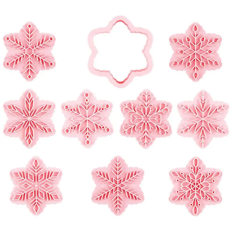 Christmas Cookie Stamps 9 PCS Embossing 3D Christmas Snowflake Shaped Plastics Cookie Cutters Embossing Cutters For Fondant