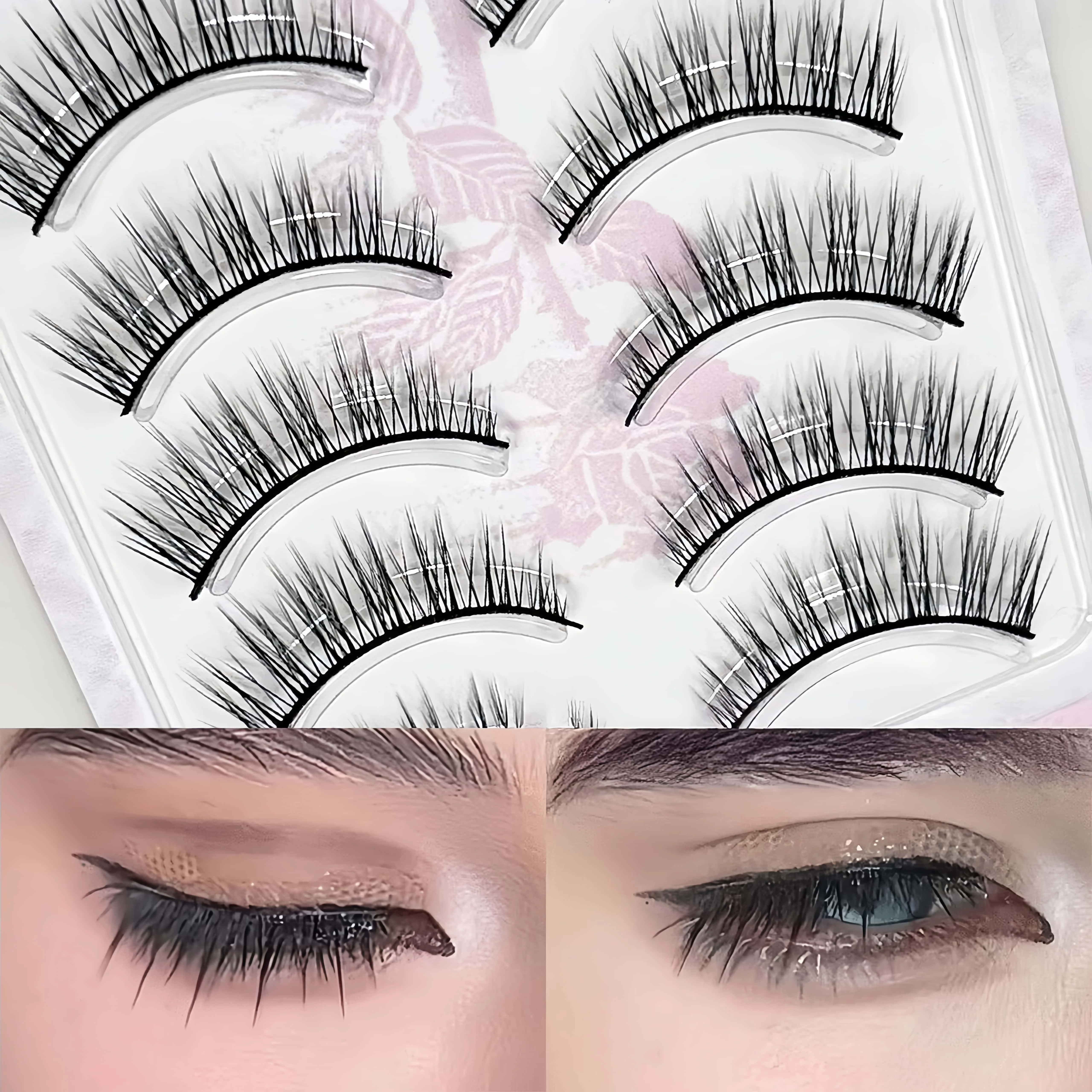 Cosplay Makeup False Eyelashes One Piece Hard Stem Baby Straight Natural Look Synthetic Fiber Strip Lashes 7-13mm C Curl Lash