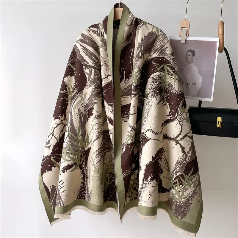 2024 Luxury Floral Print Scarf for Women Warmer Winter Cashmere Pashmina Scarves Shawls Female Thick Blanket Wraps Foulard