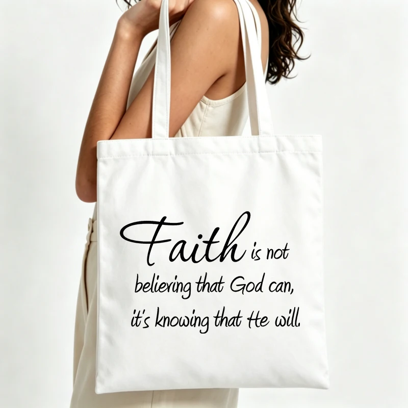 handwritten text canvas tote bag, casual style for daily shopping and weekend outings