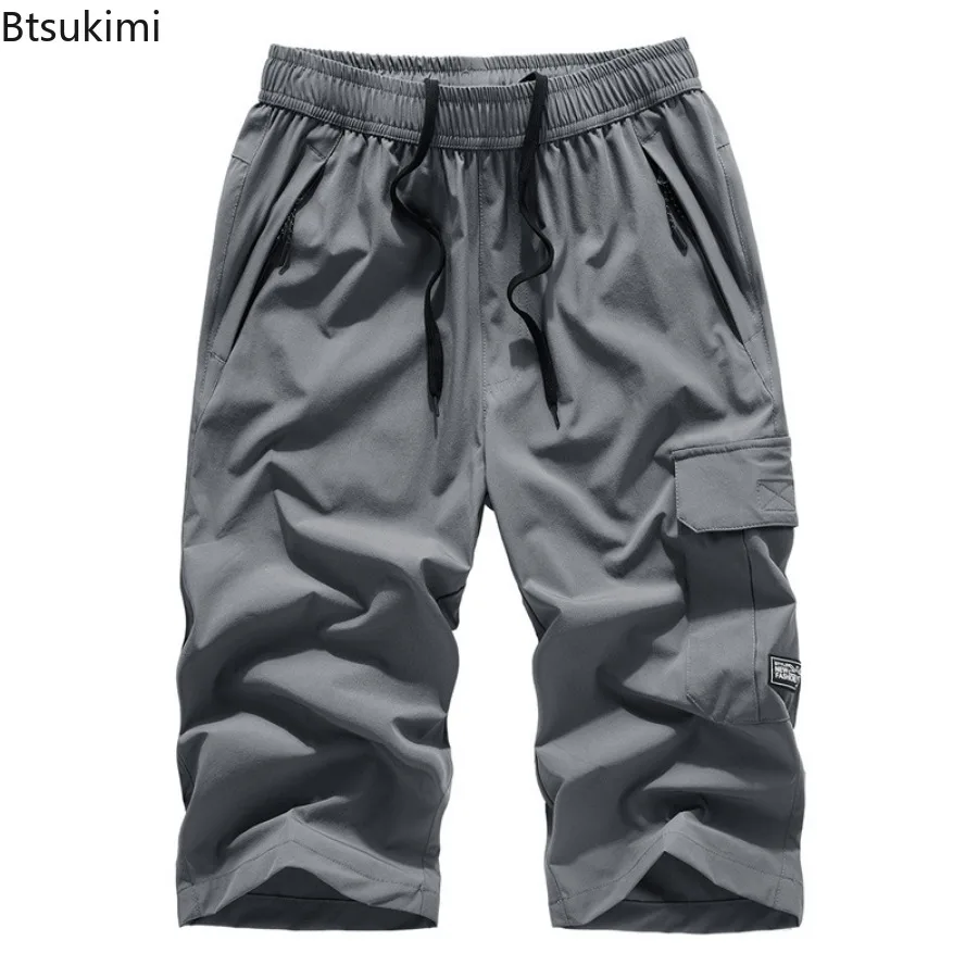 Summer Men\'s Outdoor Casual Shorts Elastic Waist Straight Leg Multi-pockets Cargo Pants Men Quick Drying Sport Shorts Oversized