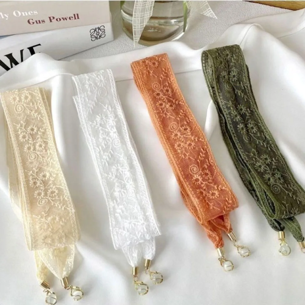 New Lace Ribbon Hair Scarf Braids Headband Hair Accessories loral Embroidered Bag Long Neck Scarves Ribbon Sun Hat Lace Trim F