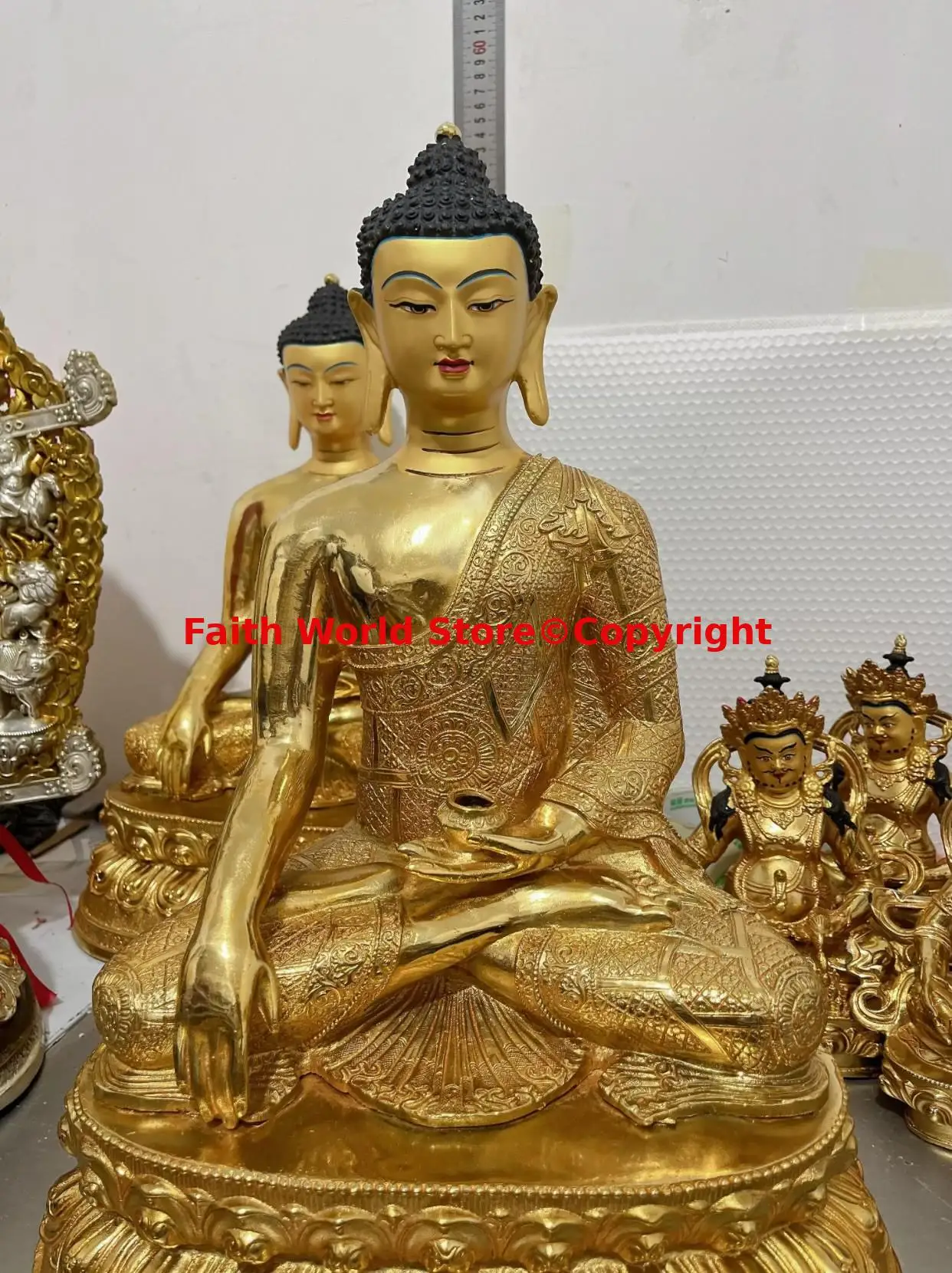 44 سنتيمتر ضخمة آسيا تايلاند التبت معبد التذهيب السلطة شاكياموني عائلة بوذا حماية فعالة تمثال بوذا العبادة #4