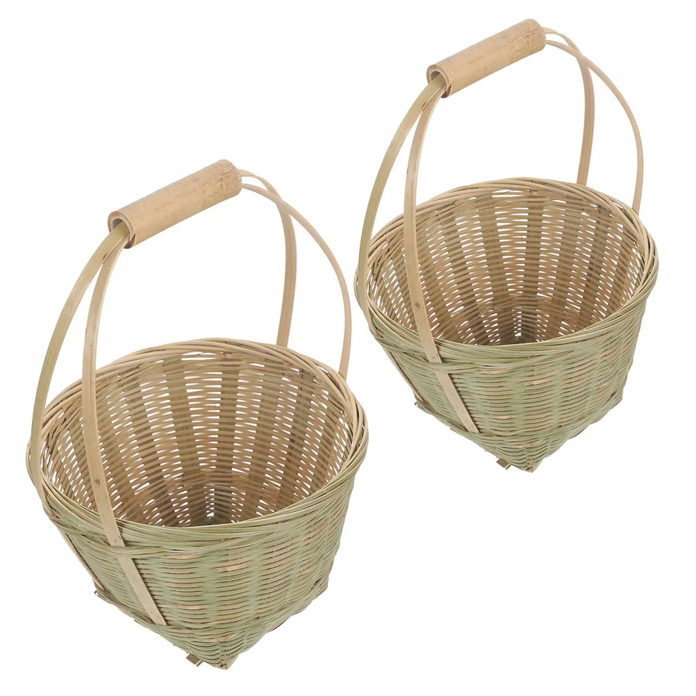 

Bamboo Picnic Basket Woven Vegetable with Handle Breads Storage Holder Snacks Handheld Dessert