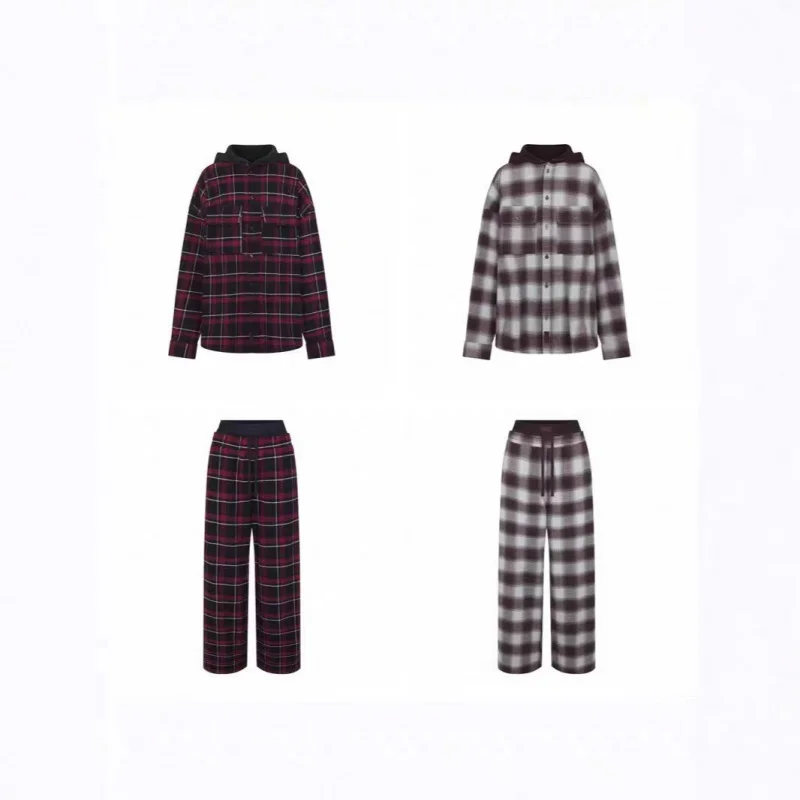 Loose Oversized Plaid Casual irt Jaet Double Waist Straight Leg Pants Women's Spring Faion Reflective Low Waist Zipper