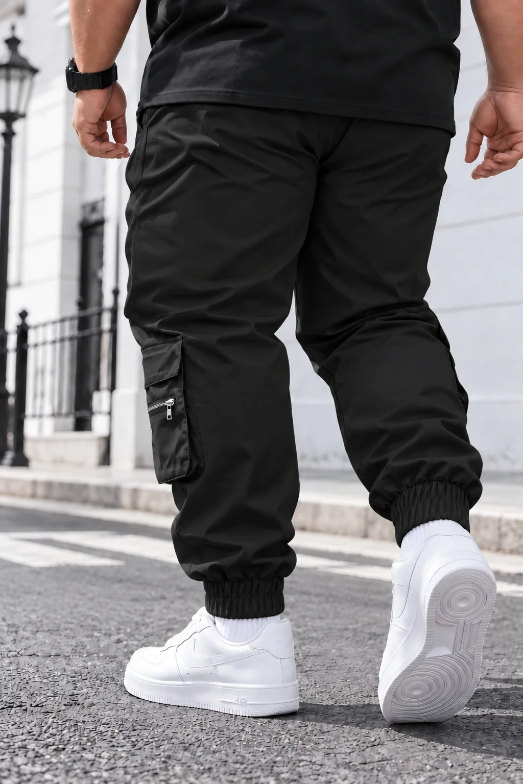 Large Size Men's Work Trousers with Multiple Zippers Side Pockets Loose Fit Anti-Wrinkle Polyester Outdoor Mountain Street Style