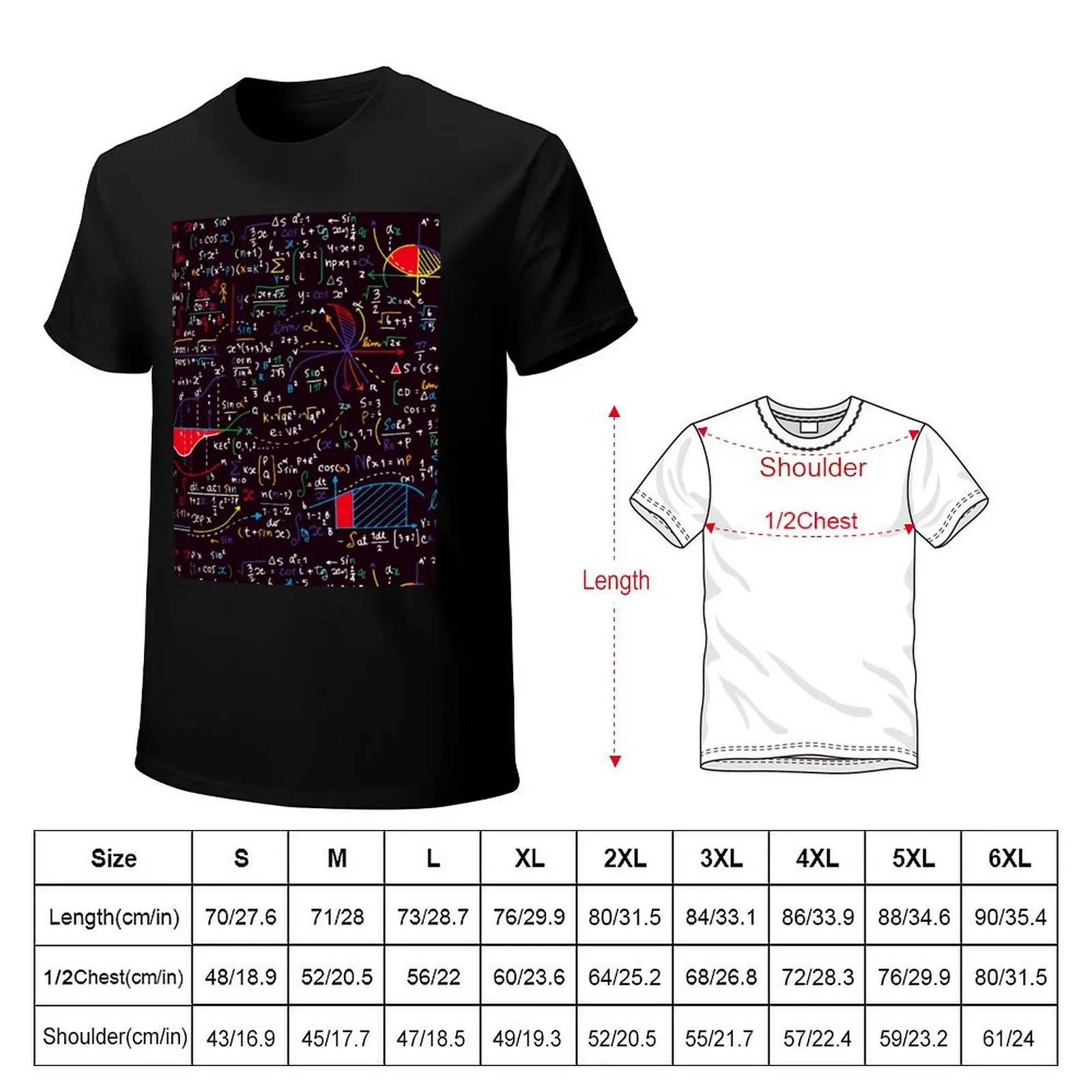 Colorful Math Formulas T-Shirt Active Sports Short Sleeve Cotton Shirt