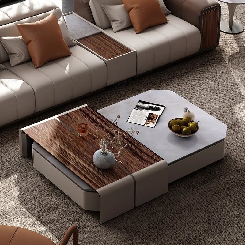 Modern Oriental Solid Wood Coffee Table Large flat-floor villa living room high-end size combination coffee table can be moved