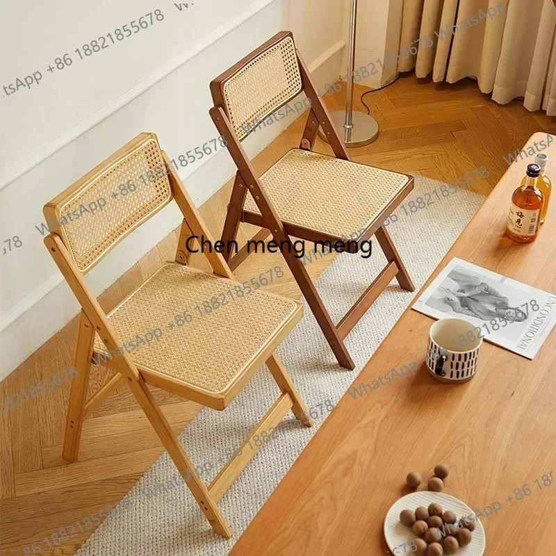 Silla de comedor plegable de ratán, taburete de madera maciza Nanzhu para el hogar, silla de comedor con respaldo, Sillas Para Comedor, muebles escandinavos