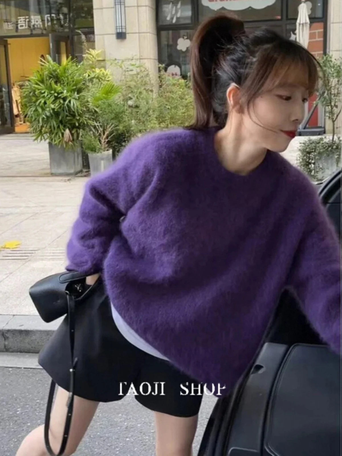 

Ultra Soft Plush Knitted Sweater Women's Loose Lazy Style Overhead Purple Beautiful Spring New Korean System Long Sleeve roun...