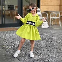 M8094 Children's dress for Girls 2024 new letter elastic patchwork big swing shirtskirt ins for girls 90-140cm