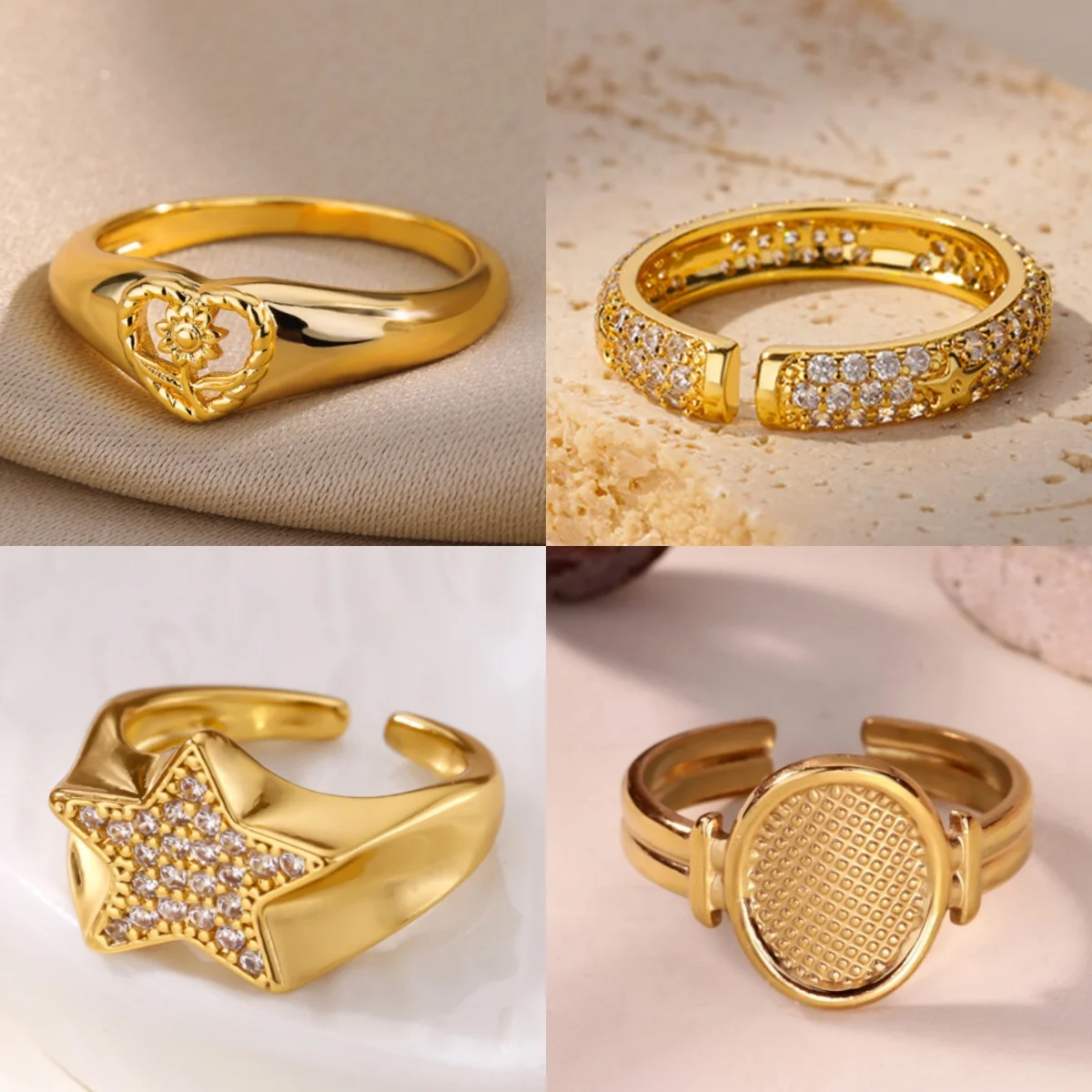 Hip-Hop Star Zirkon Damenringe 18K vergoldeter durchbrochener Blumenschmuck Ring Geschenk Kostenloser Versand