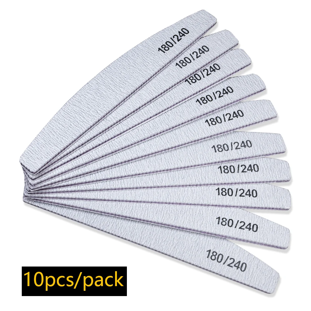 

Nail File Buffer100/180 100/240 Grit Half Moon NailFiles DoubleSide SandpaperNail Sanding Grinding Gel Nail Polish Manicure Tool