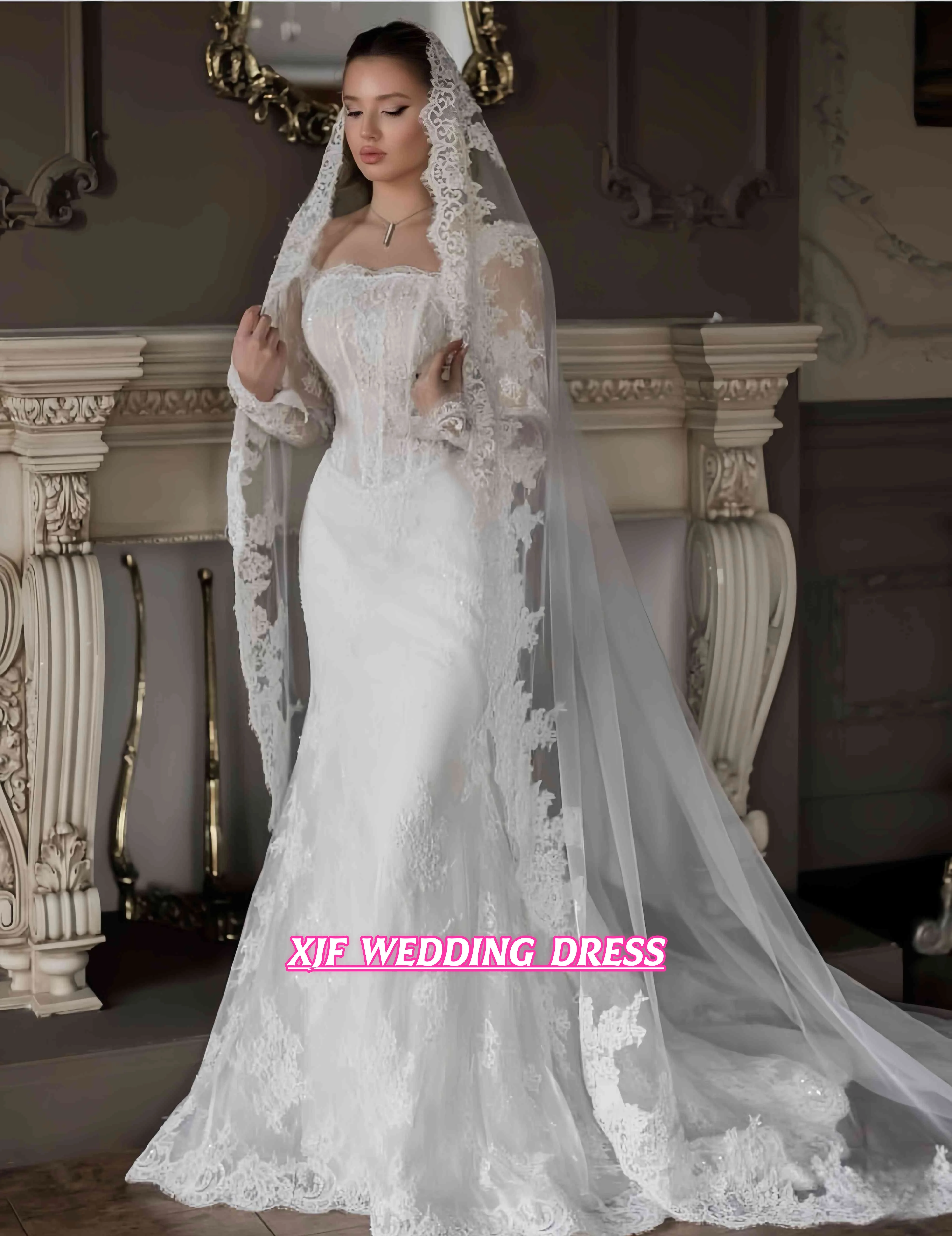 Maßgeschneidertes Brautkleid mit herzförmigem Ausschnitt, langen Ärmeln, Spitze und Meerjungfrauen-Silhouette, sexy Vestido De Novia