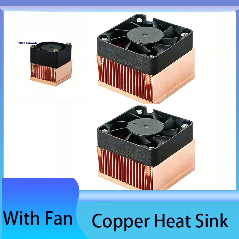 1Pcs Pure Copper Heatsink With Fan High Thermal Conductivity Copper Radiator For Semiconductor/CPU Chip/ Router PCB Module