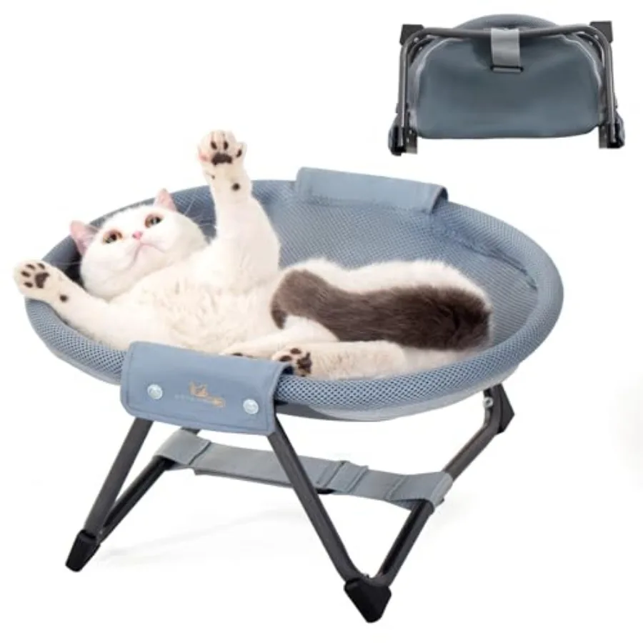 

Elevated Cat Hammock Bed, Foldable No-Assembly Cat Bed with Breathable Mesh for Indoors and Outdoors Use, Lightweight Raised Pe