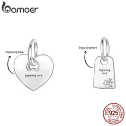 Bamoer Original 925 Sterling Silver Heart Board Customizable Engravable Pendant Bracelet DIY For Women Party Gift Fine Jewelry