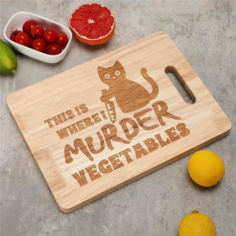 Funny Black Cat Cutting Board This is Where I Murder Vegetable Wooden Food Serving Tray Dethawing Engraved Vegan HY