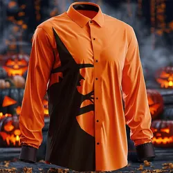 Halloween Grimace Dark men's button up shirt long sleeved party autumn and winter shirt collar 3D printed thin orange high-quali