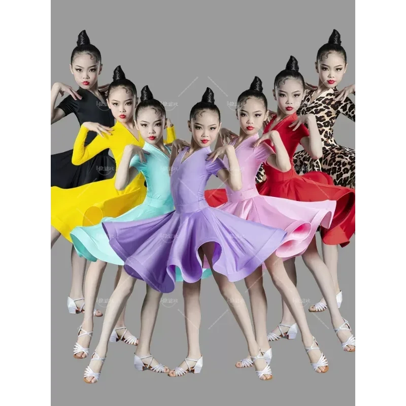 

Children's Latin Dance Professional Competition Clothing Girl's Big Swing Dress New Children's Latin Training