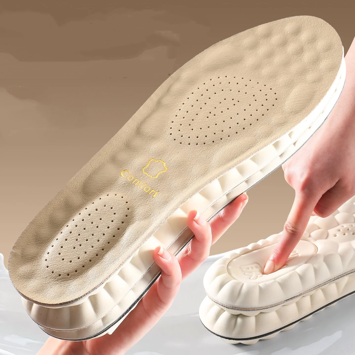 Genuine Leather Cowhide Latex Sport Insoles Shock-absorbing Breathable Sweat-absorbent Antibacterial Deodorizing Insoles Shoes