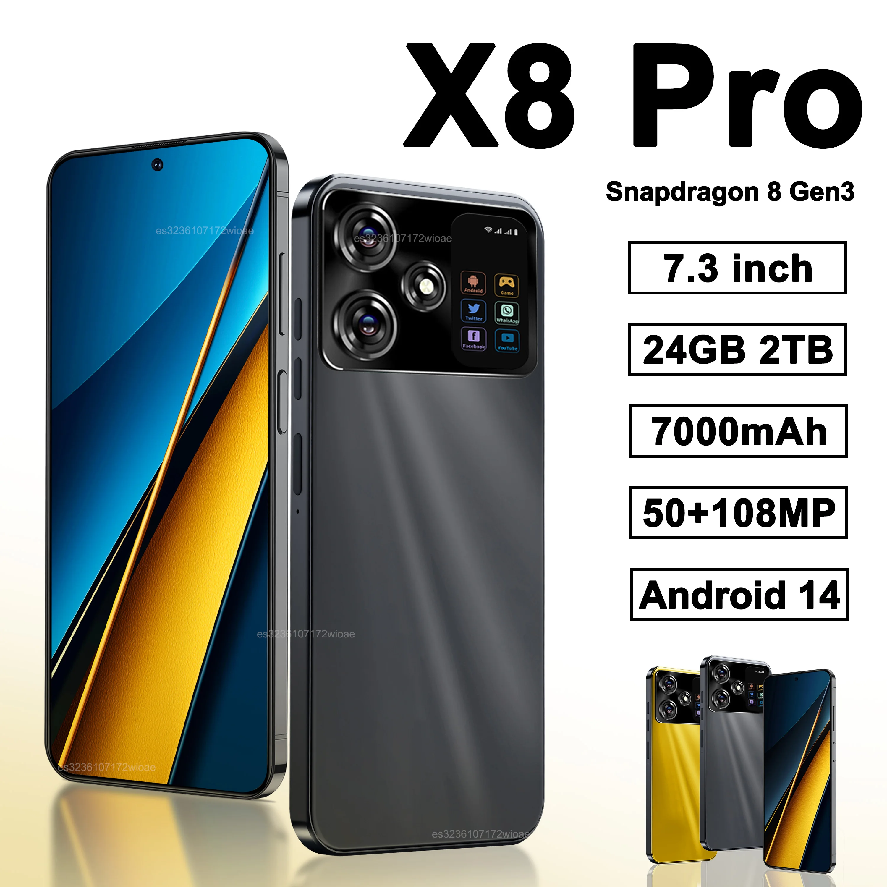 

Оригинальный смартфон X8 Pro, экран 7,3 дюйма, фотосессия 16 ГБ + 1 ТБ, Snapdragon 8, gen3, Android 14, 50 + 108 МП, 4G/фотосессия, смартфон