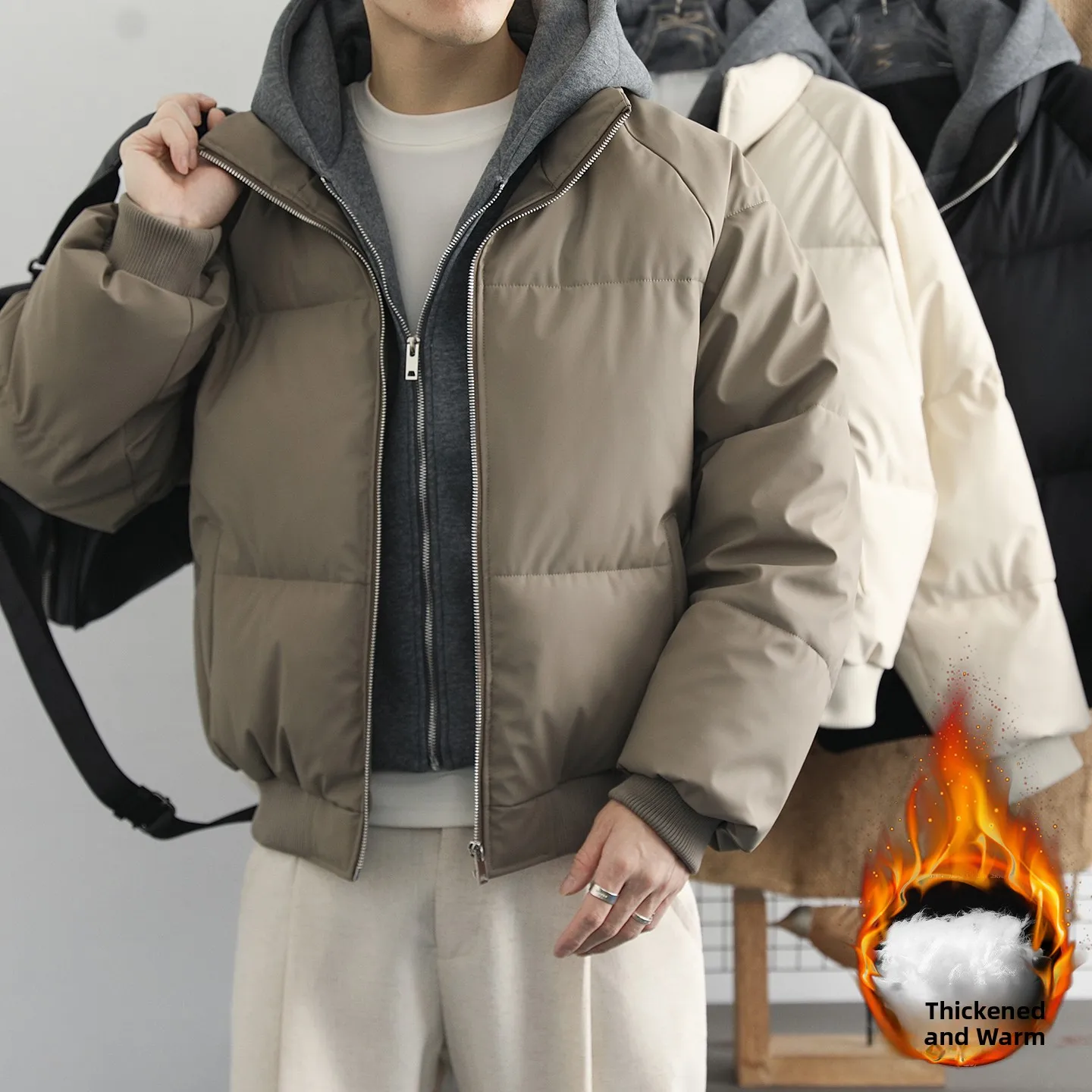 

Американская зимняя теплая куртка из искусственной кожи с капюшоном, утепленная хлопковая куртка-пуховик в стиле пэчворк, молодежная повседневная модель