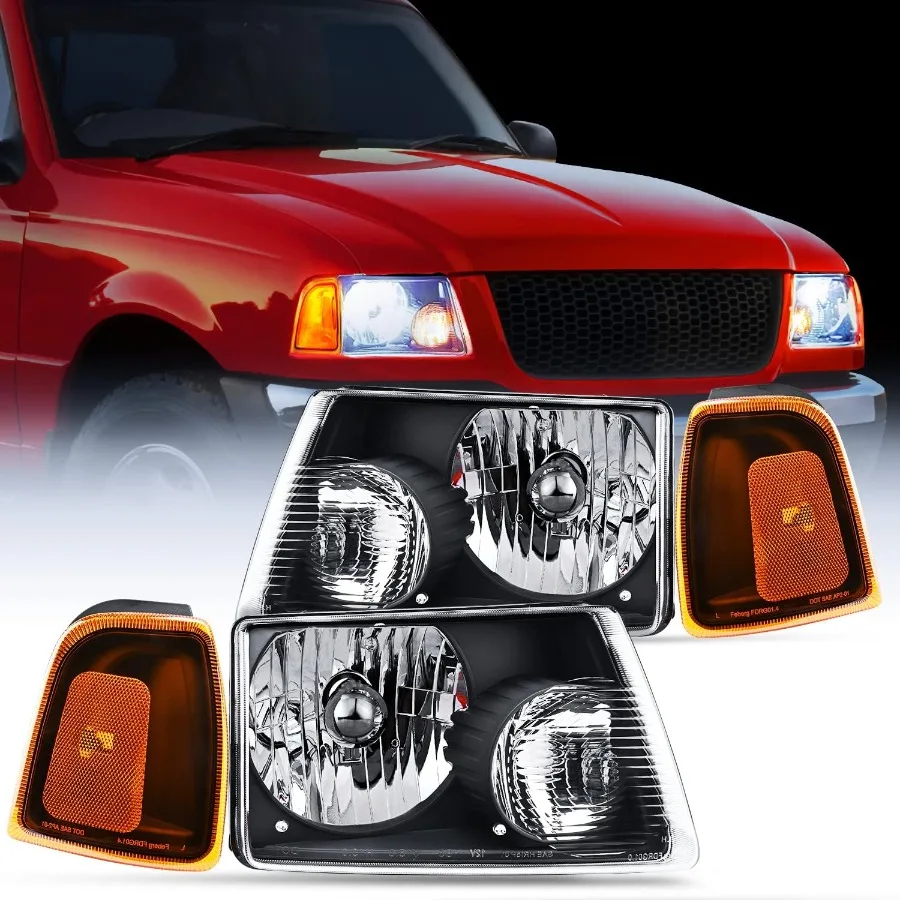 

Headlight Assembly Compatible with 20012011 Ranger Replacement Headlamp with Black Housing and Amber Reflector for Enhanced Vi