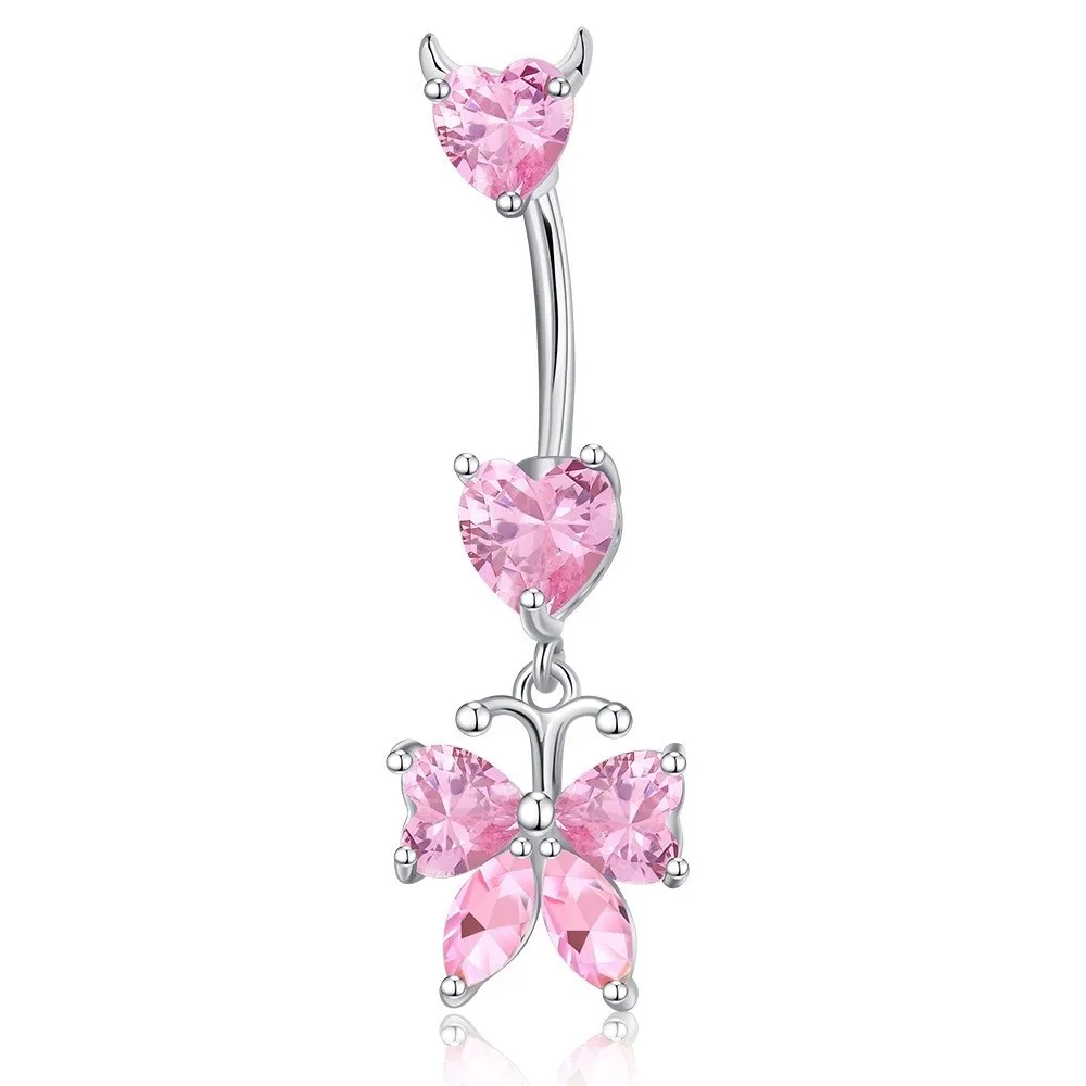 Elegant Butterfly Belly Button Rings Delicate Zircon Navel Piercing Rings Curved Barbell Heart Shape Belly Clicked Piercing