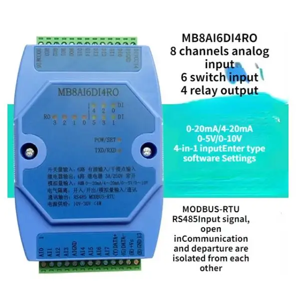 

8 Analog Inputs, 6 Switch Inputs, 4 Relay Outputs, Acquisition Module RS485 MODBUS