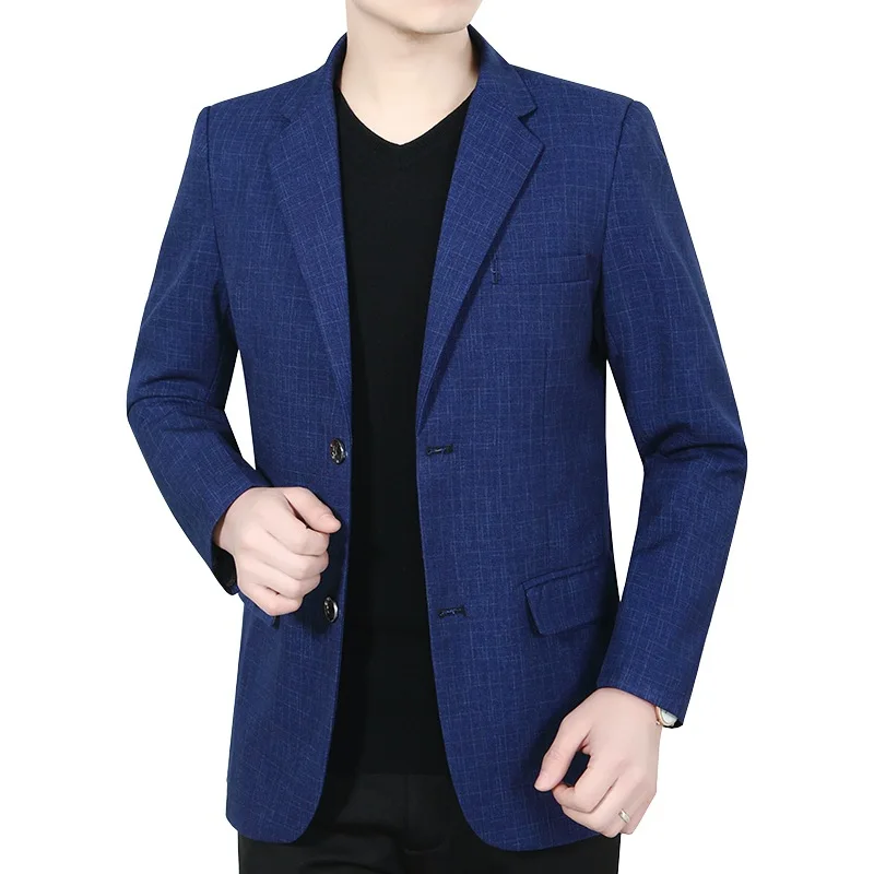 Man Blue Plaid Formal Wear Suits Coats New Spring Man Business Casual Blazers Quality Male Slim Suits Jackets Men\'s Clothing 4XL