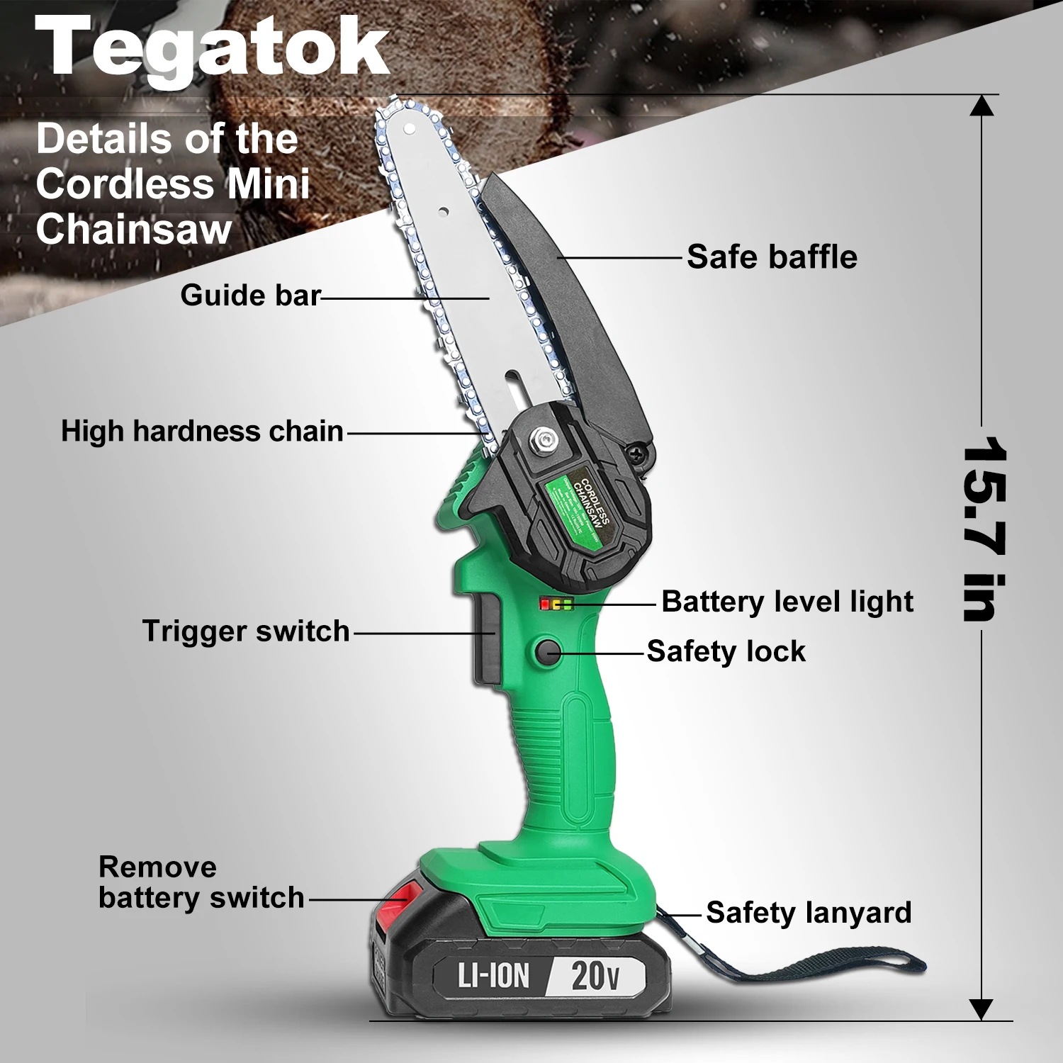 LIBITE CS-150 20V เลื่อยโซ่ไฟฟ้าเครื่องมือตัดไม้ 6in mini Cordless Chainsaw พร้อมแบตเตอรี่ 2 ก้อน