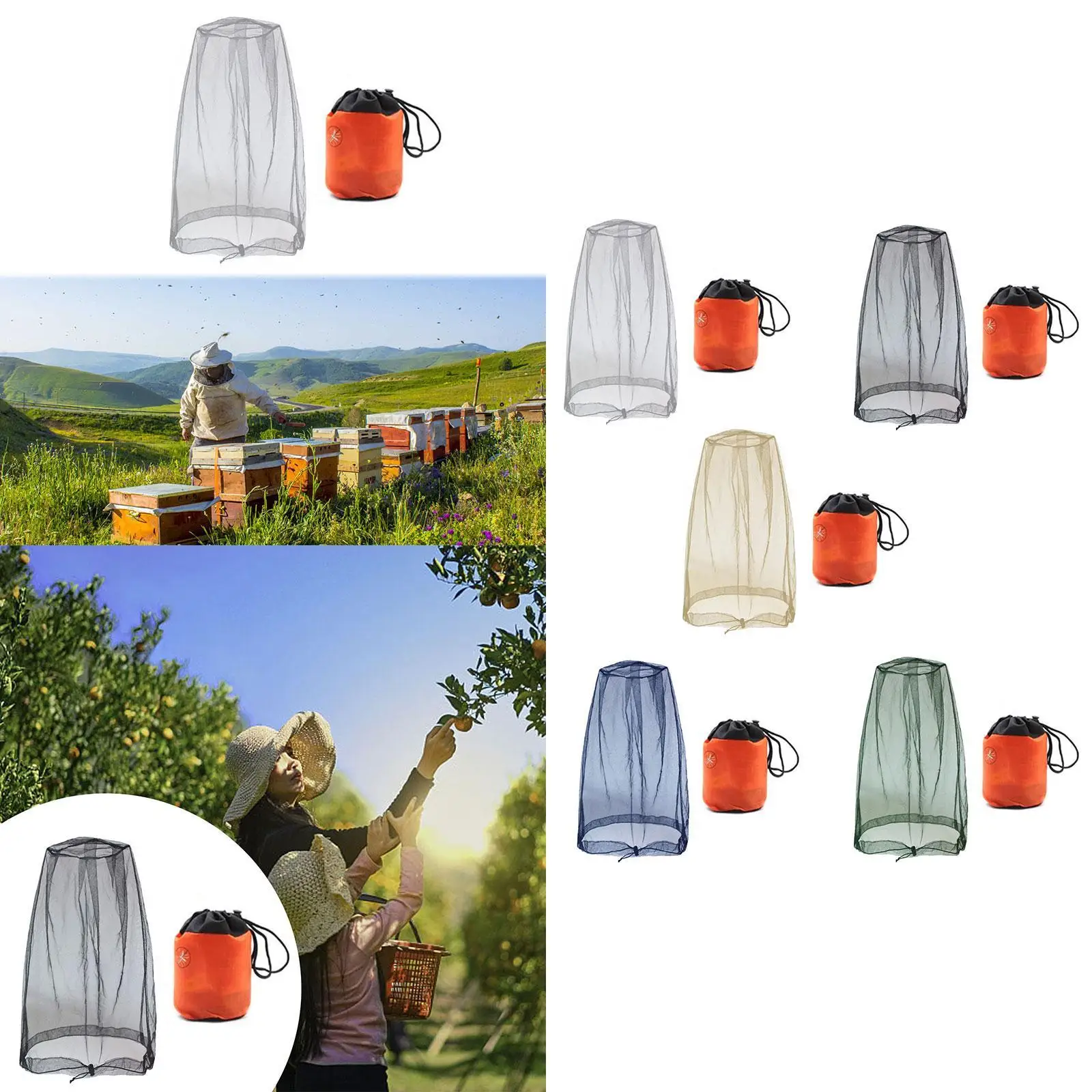 

Head Mesh Net with Storage Bag Bug Bee Face Mesh Cover for Hiking Men Women Climbing Walking Outdoor Activity