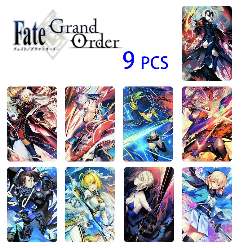 9pcs/set Fate/Grand Order Board game card Kids toys Saber Anime characters Homemade Bronzing collection card Christmas gift